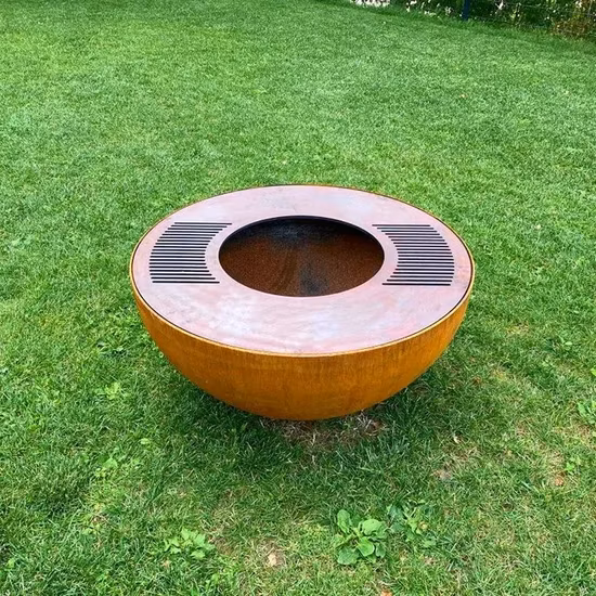 Corten Steel Fire Bowl BBQ with Grill Ring