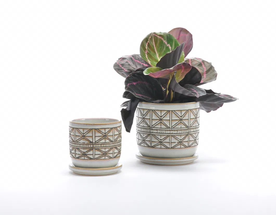 Vintage Indoor Plant Succulent Pots Modern Ceramic Planter with Drainage Holes & Saucers