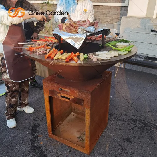 Brûleur à bois Corten pour barbecue, jardin extérieur avec support, barbecue