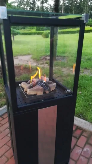 Cheminée de terrasse sur pied avec vraie flamme avec dispositif Ods pour une utilisation en extérieur