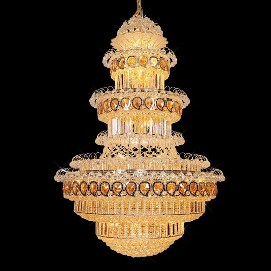 Prix ​​de gros moderne décor à la maison salon hôtel cylindrique placage fer luxe or suspendus éclairage lustre en cristal
