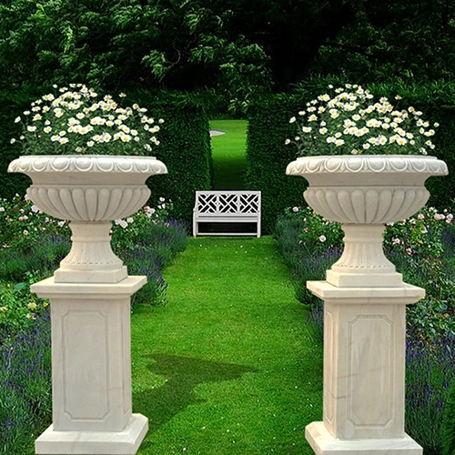 Pots de fleurs décoratifs en pierre de base carrée de planteur de marbre naturel